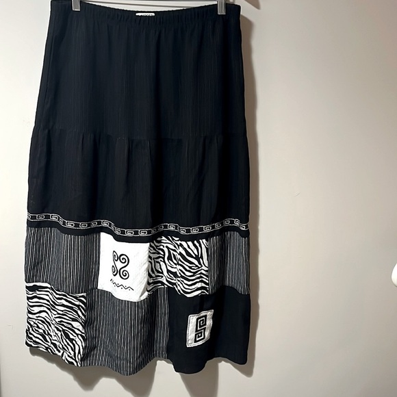 Boho Tiered Skirt Koret Black Maxi women’s L B&W Zebra Patchwork Embroidery - Picture 1 of 10